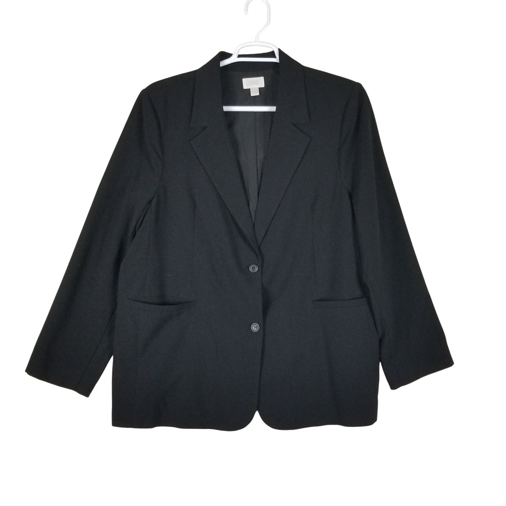 Nordstrom Halogen Blazer Women 2X Black Notched Lapel Two-Button Professional